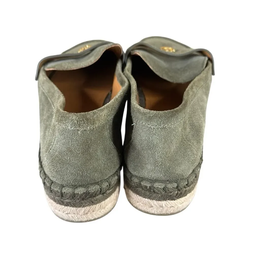 Tory Burch Olive Green Suede Espadrille Seaside Loafers Size 9